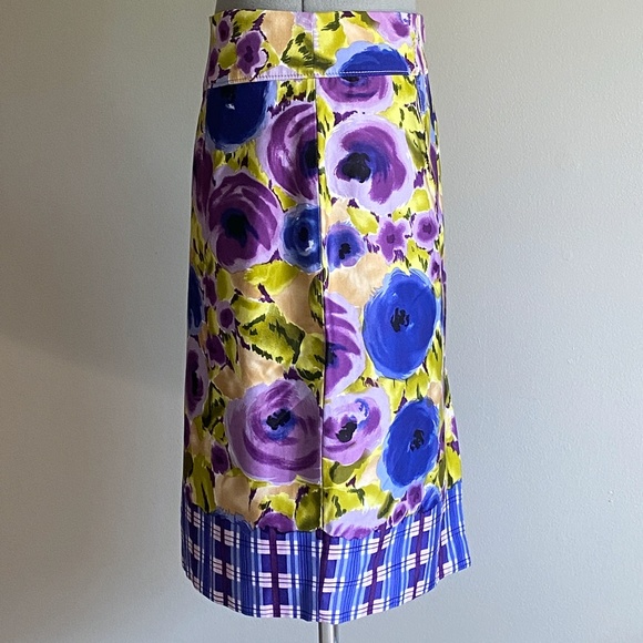 Yoana Baraschi Anthropologie Floral Plaid Pencil Skirt Sz 8 Colorful Fully Lined - Picture 2 of 5